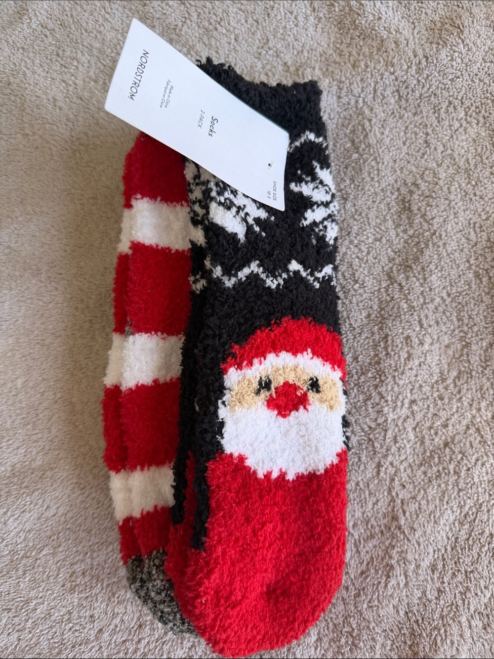 Nordstrom Kids Plush Holiday Santa Socks - Red, White, Black- shoe size 10 to 3